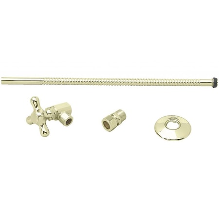Westbrass Toilet Kit W/ Stop and Corrugated Riser, Cross Handle in Polished Brass D1712T-01